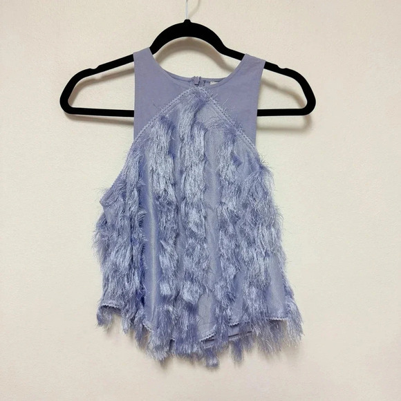 NWT $275 GANNI Fringe Mesh Tank Top - Pastel Ruffle Feathery Blouse - Picture 4 of 9